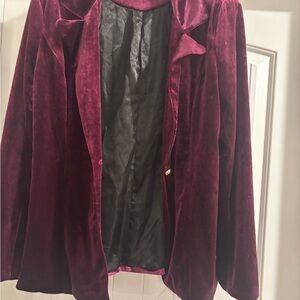 SHEIN Rich Velvet Blazer in Wine Red